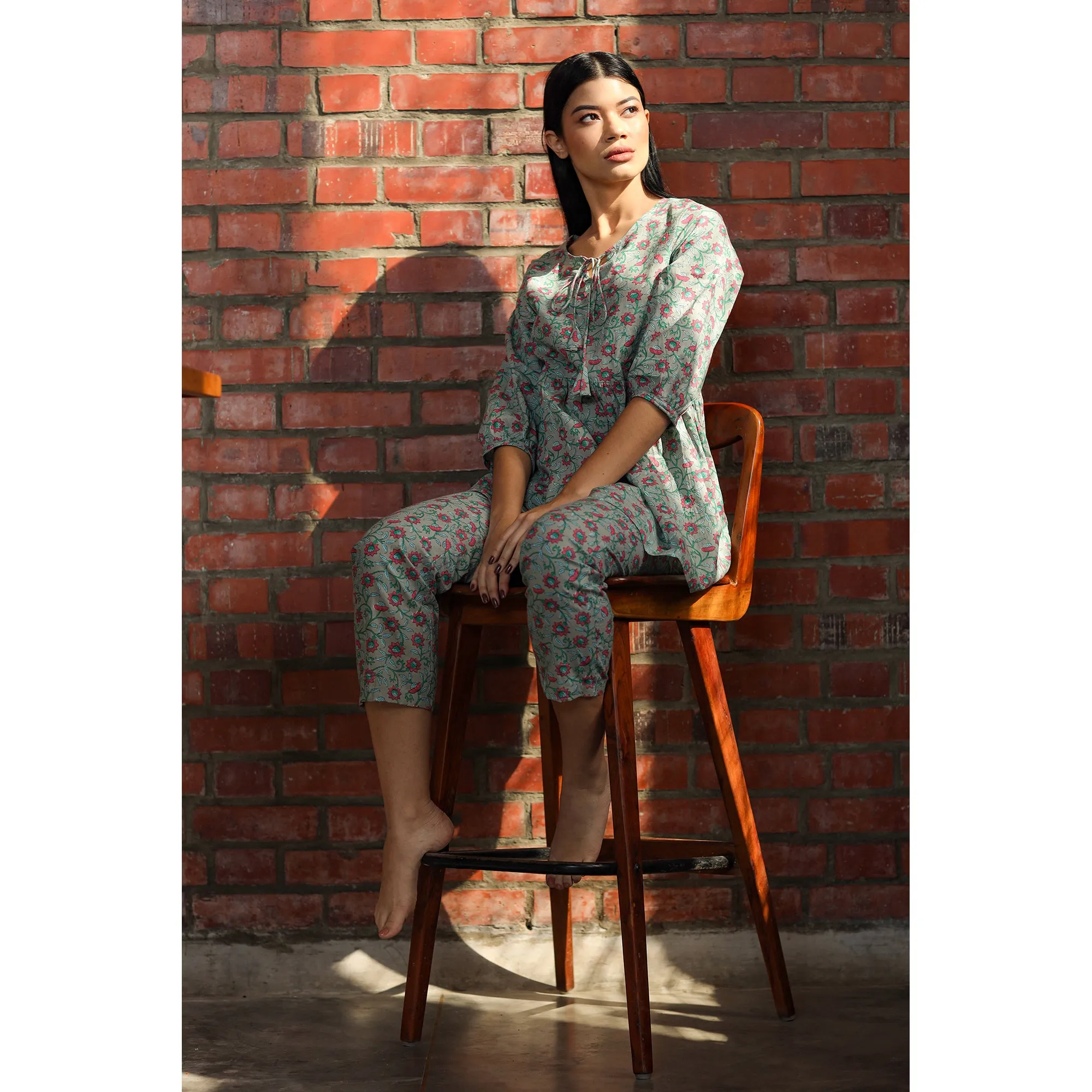 Floral Mosaic on Grey Loungewear Set