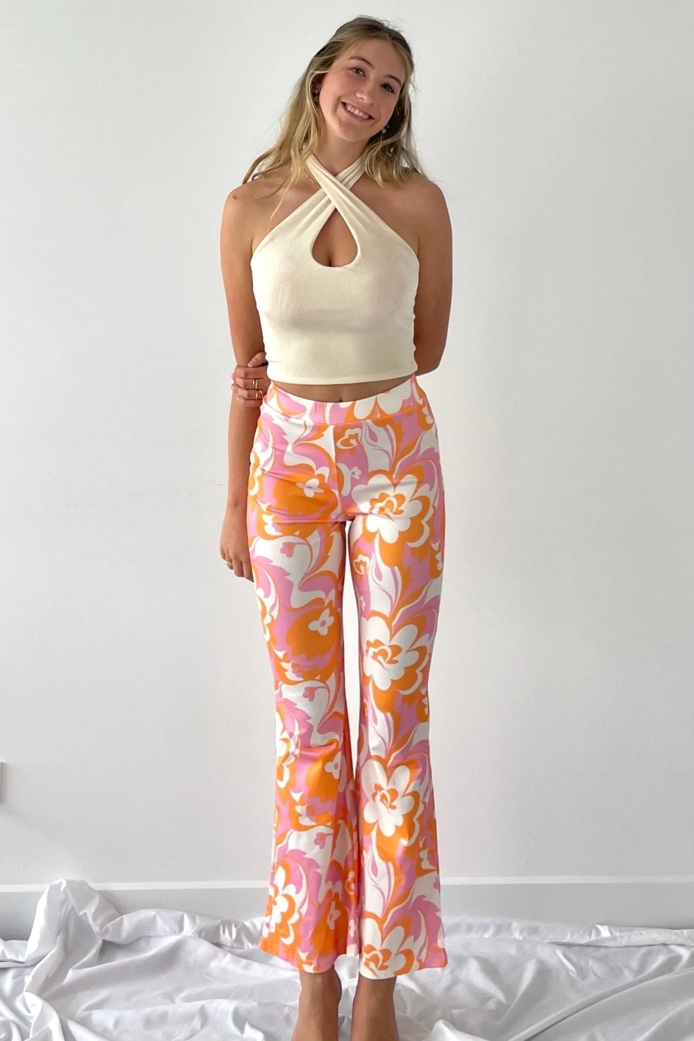 Floral pattern flare trouser