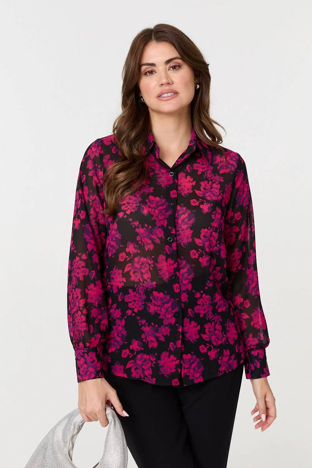 Floral Semi Sheer Long Sleeve Shirt