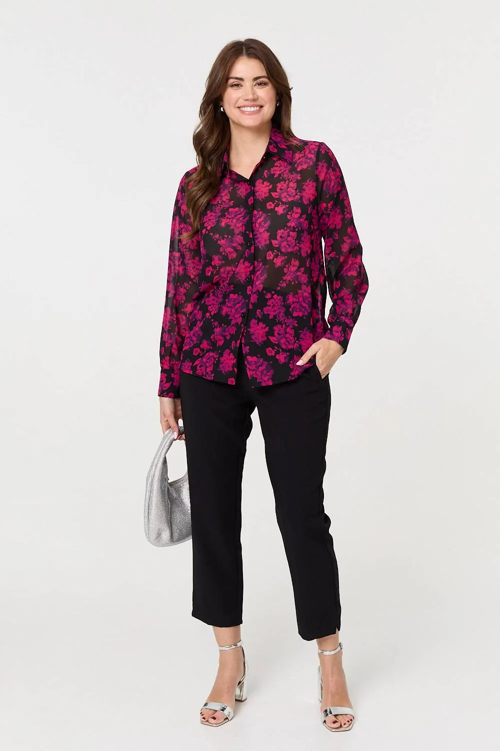 Floral Semi Sheer Long Sleeve Shirt