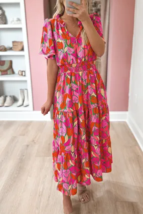 Floral Short Sleeve Smocked Waist Maxi dress