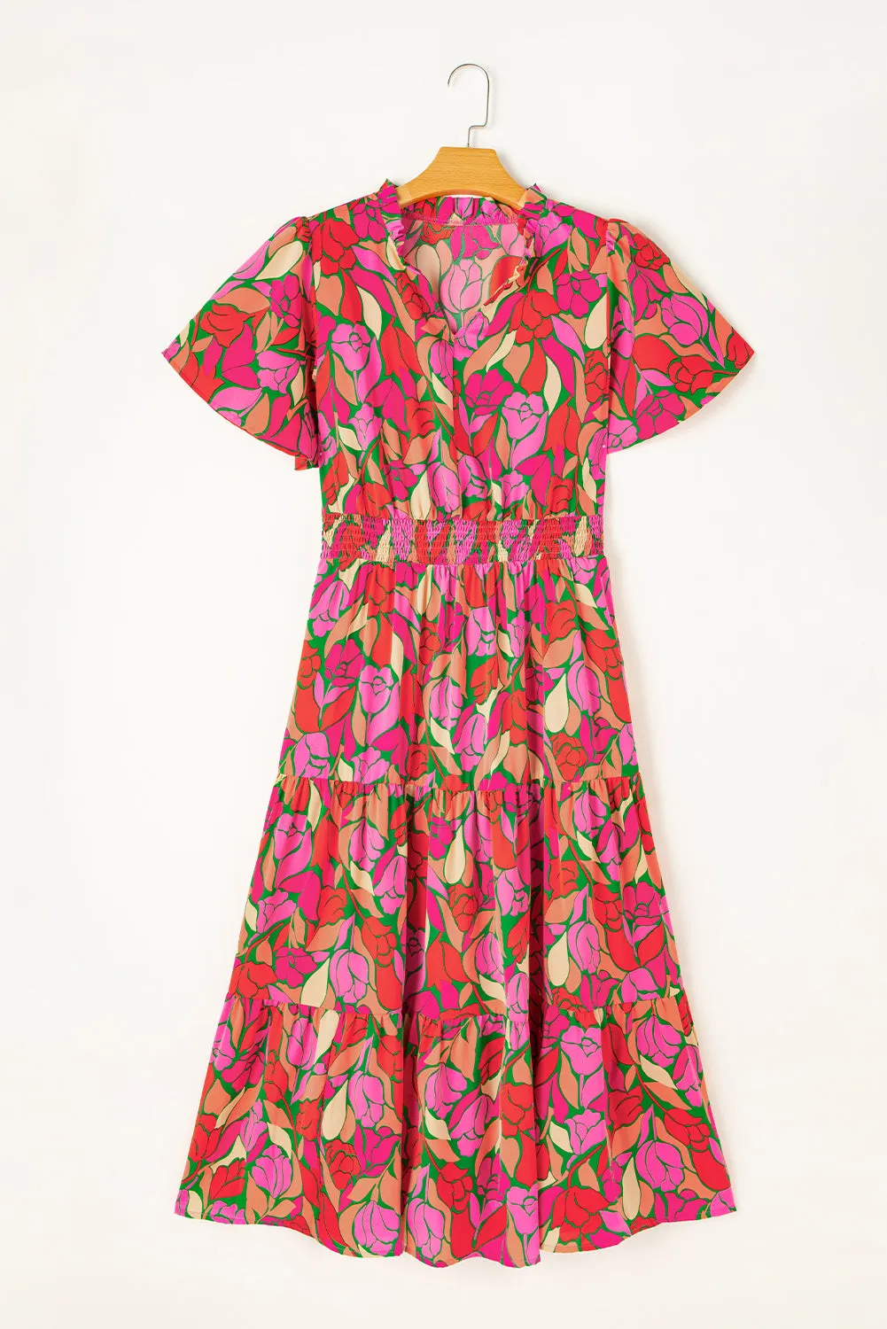 Floral Short Sleeve Smocked Waist Maxi dress