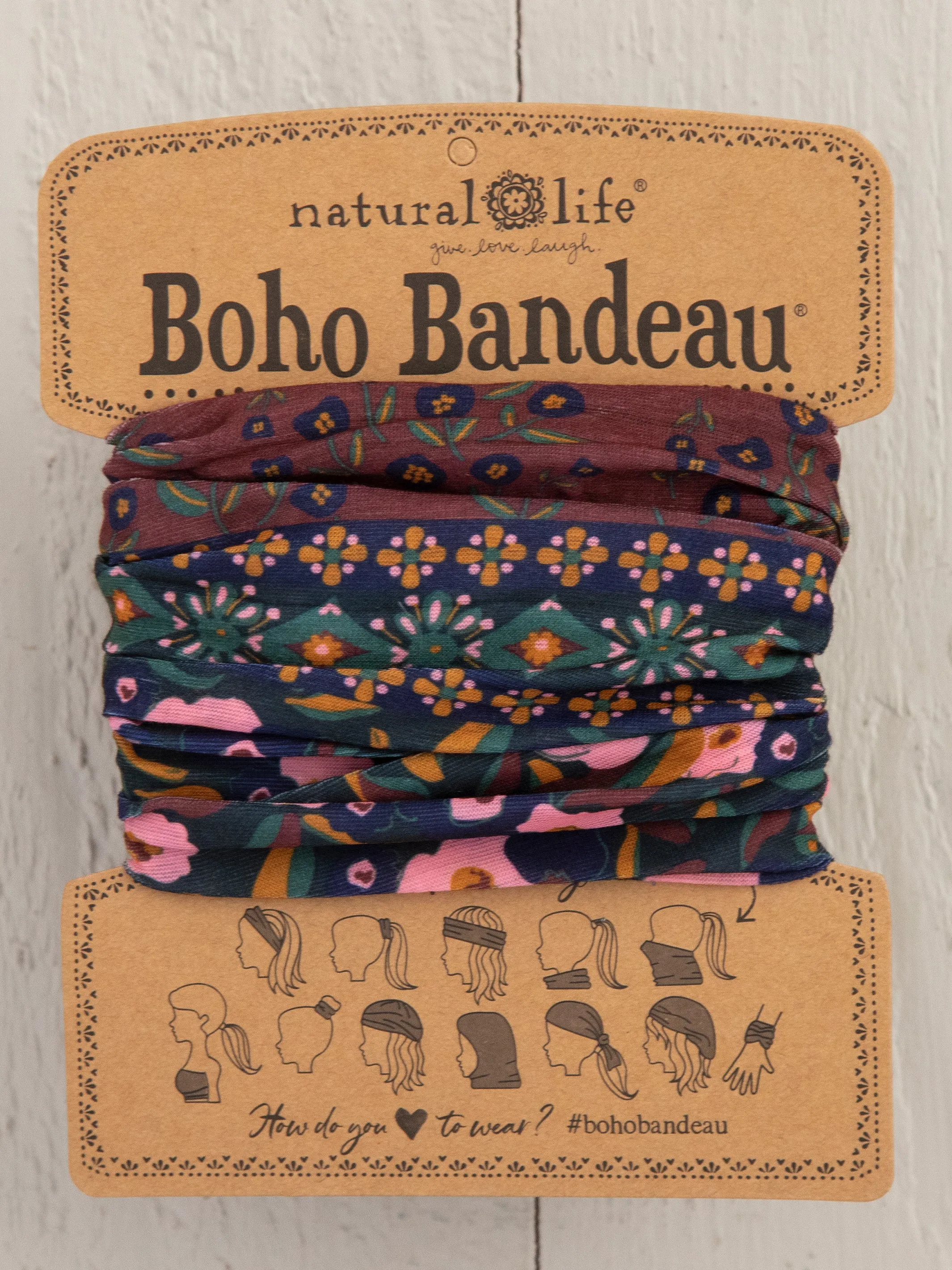 Full Boho Bandeau® Headband - Wine Floral Border