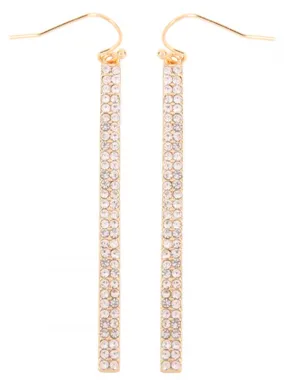 Gold Clear Double Row Rhinestone Bar Drop Hook Earrings