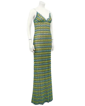 Green and Blue Crochet Maxi Dress