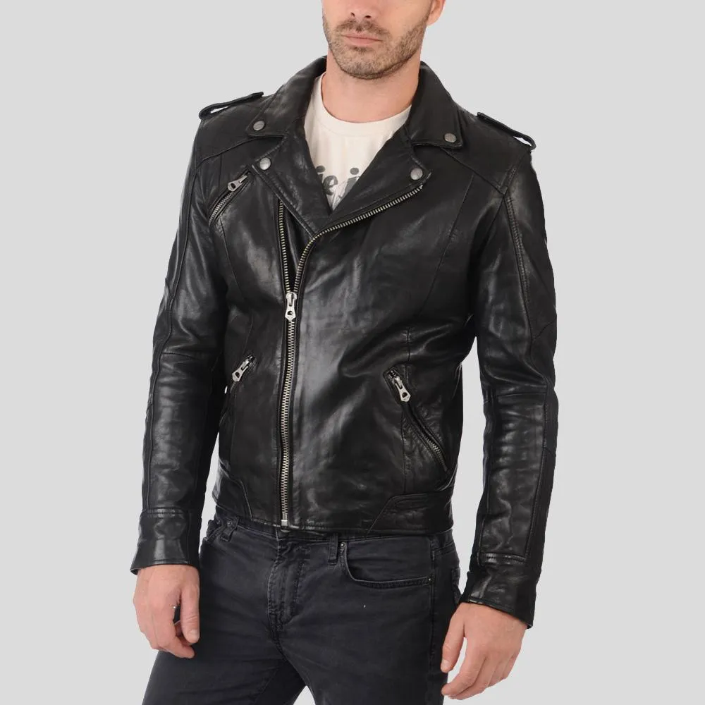 Gregor Black Biker Leather Jacket