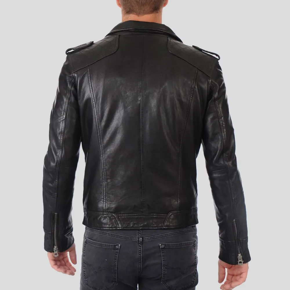 Gregor Black Biker Leather Jacket