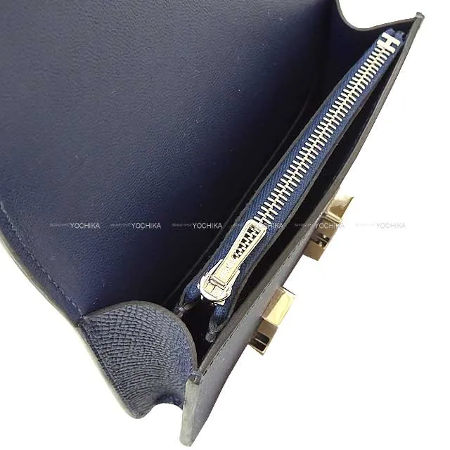 HERMES Bi-fold wallet Constance Slim Bleu navy(7U) Veau Epsom Silver HW Stamp B[BRAND NEW][Authentic]