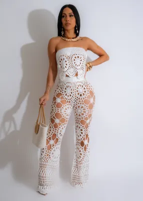 I'm All In Crochet Pant Set White