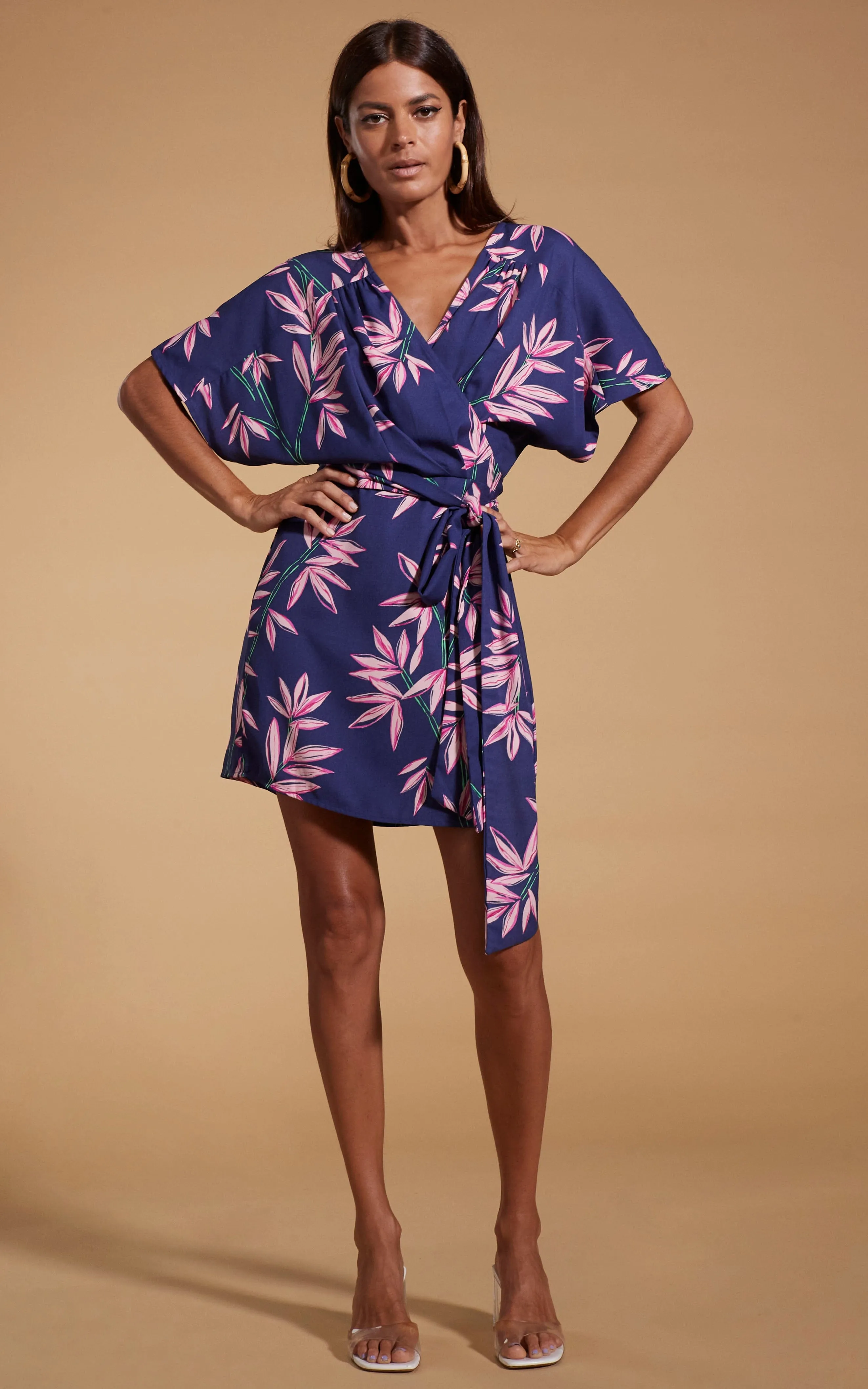 Kansas Mini Wrap Dress In Bamboo Navy Base - Extended Sizing