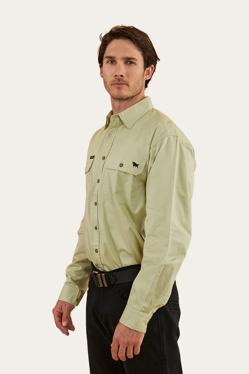 King River Mens Full Button Work Shirt - Pale Olive