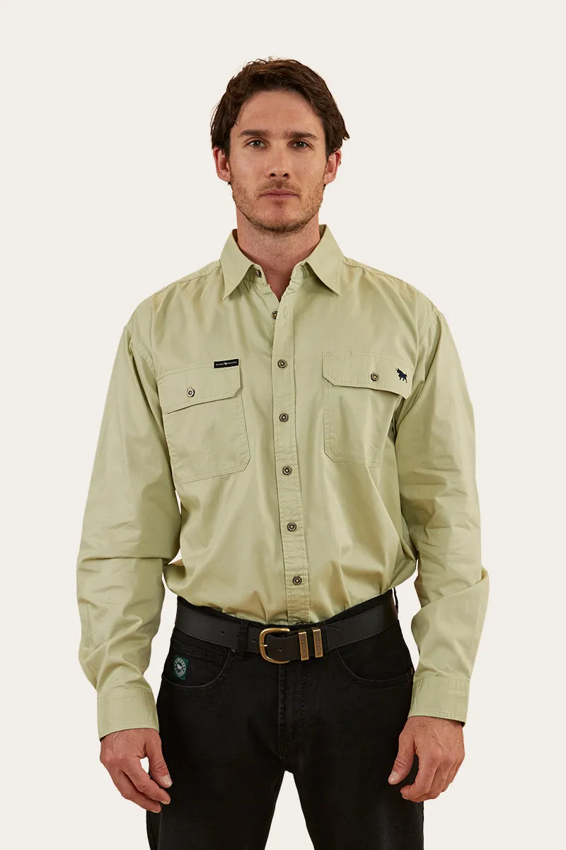 King River Mens Full Button Work Shirt - Pale Olive