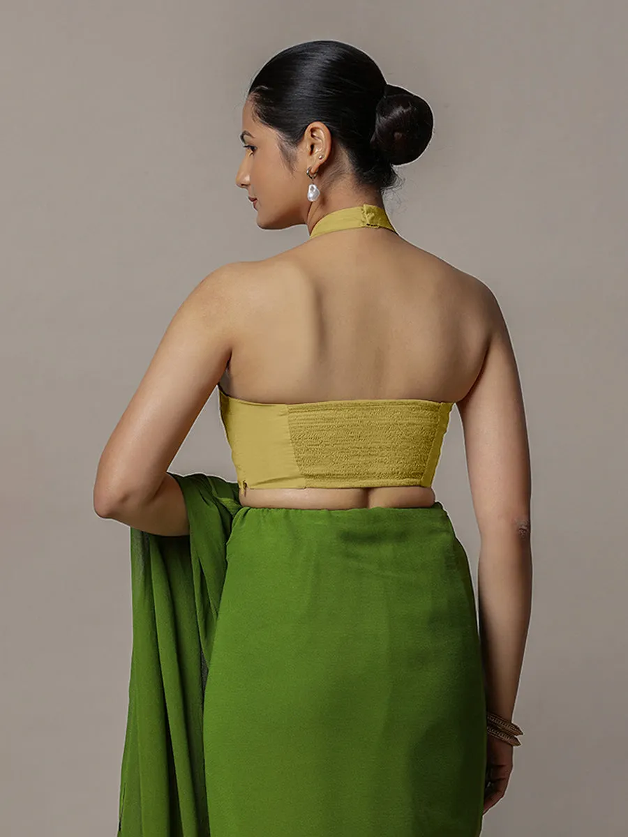 Laila x Rozaana | Lemon Yellow Halter Neck Saree Blouse w/ FlexiFit™