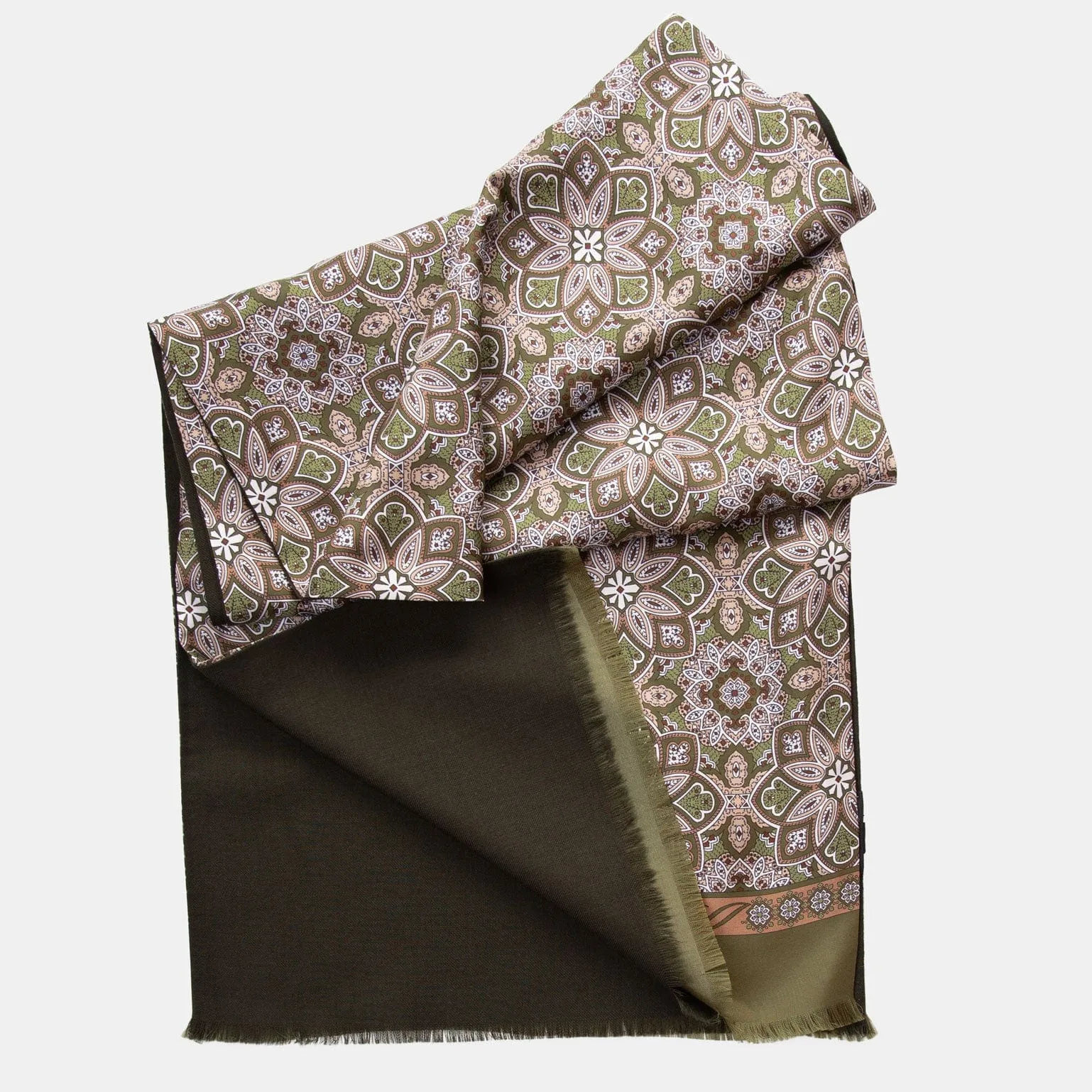 Lario - Wool Backed Silk Scarf - Olive Green