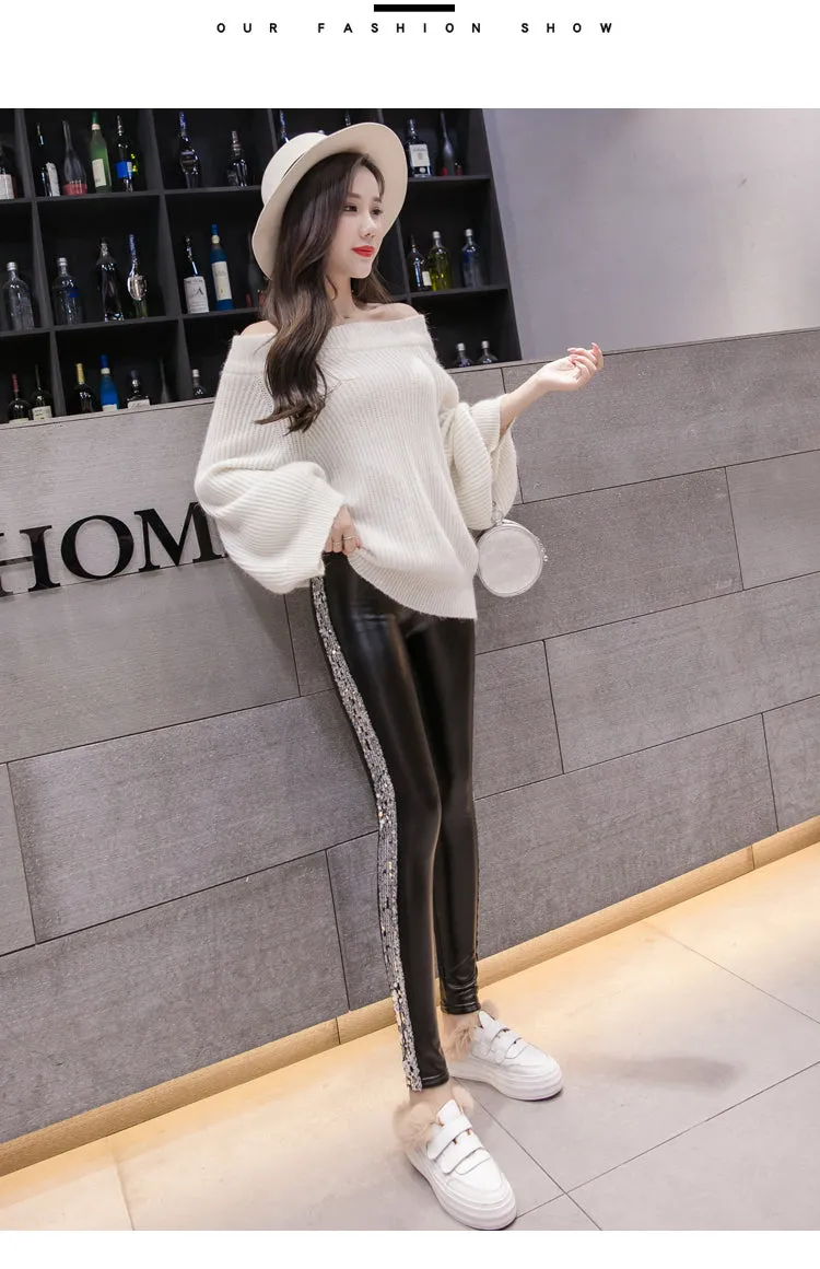 Leather Velvet Women High Waist pants