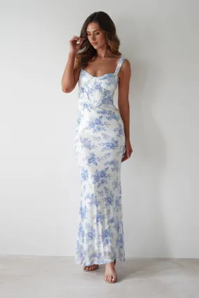 Lynelle Floral Sequin Maxi Dress | Blue/White