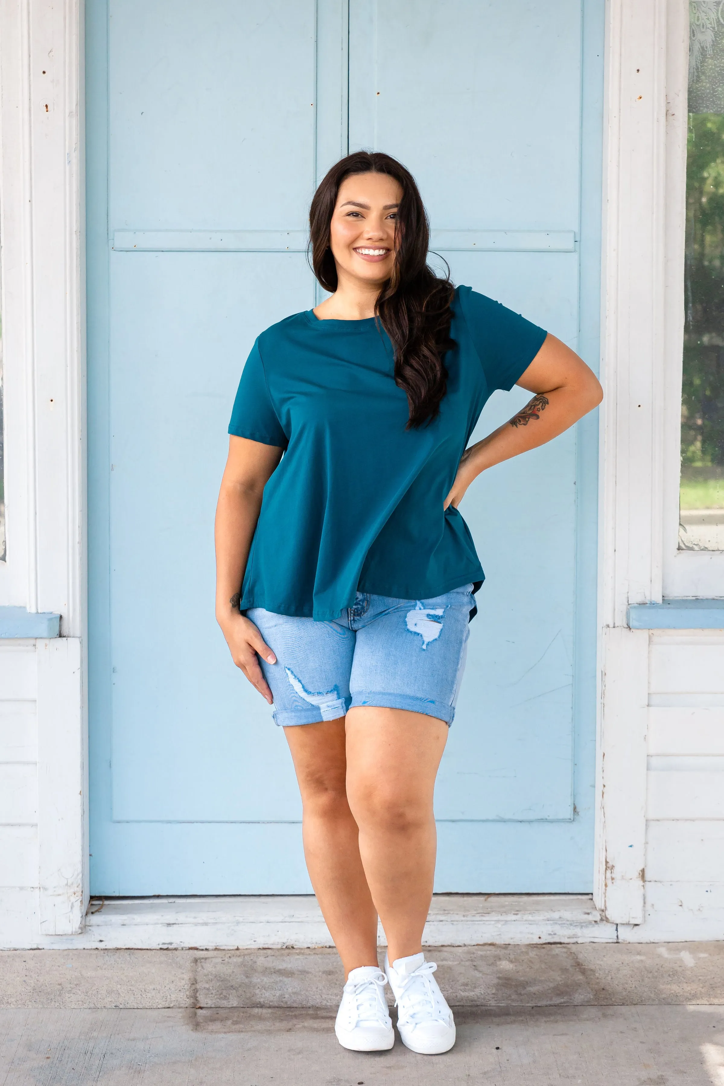 Macey Hi-Low T-Shirt in Teal