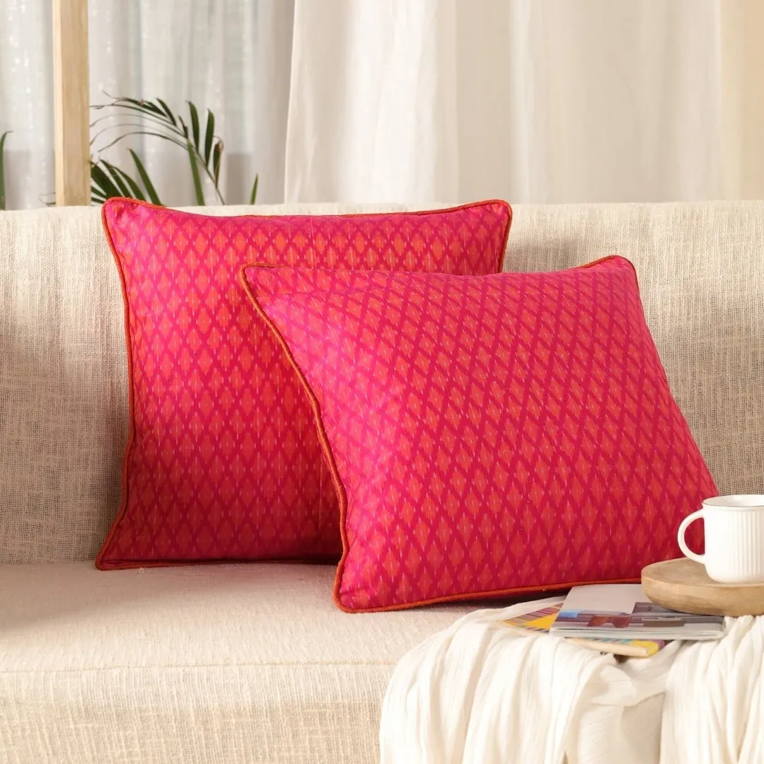 Magenta Square Cushion Cover In Silk & Cotton | 18" x 18" | Handmade In India