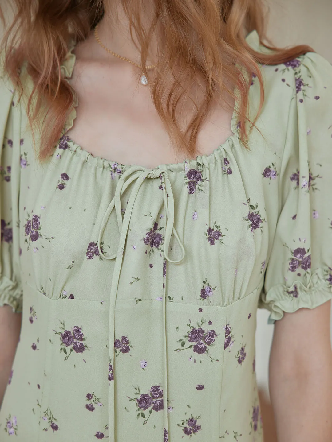 Magnolia Printed Floral Green Midi Dress