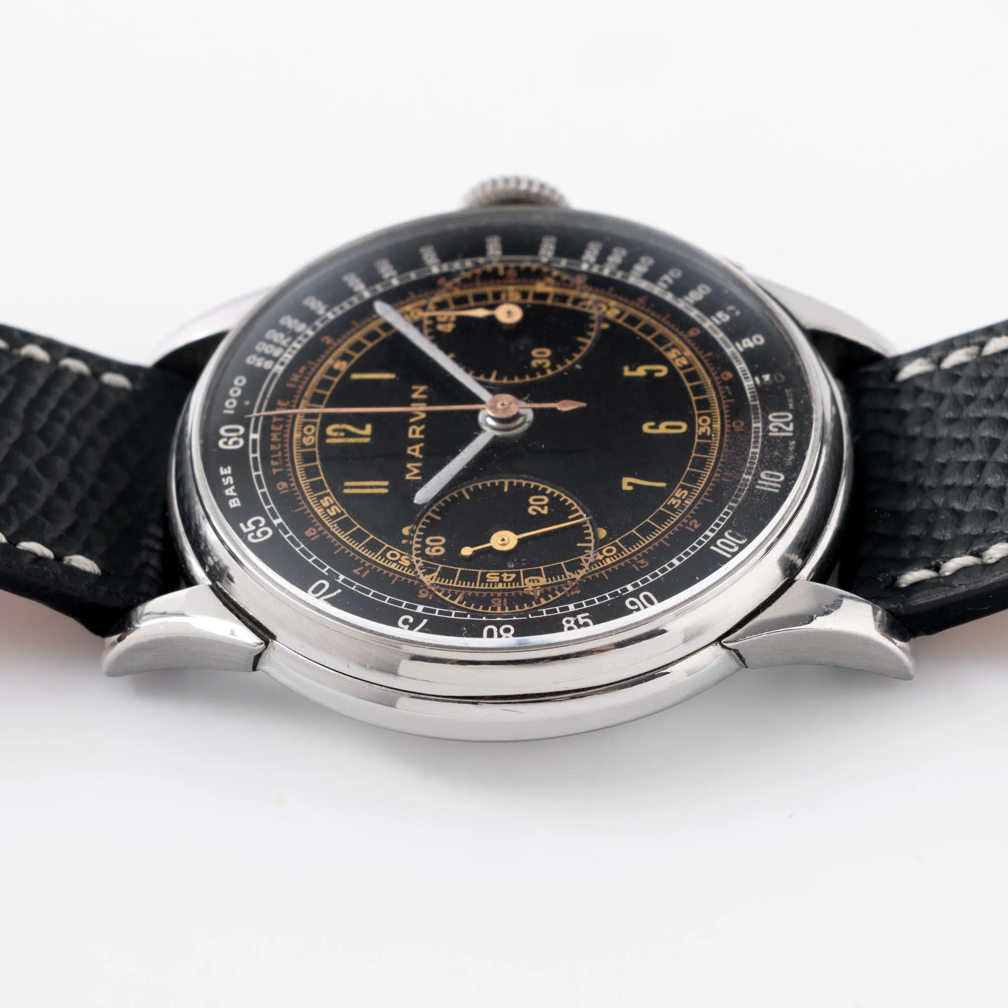 Marvin Chronograph Oversized Black Dial Multi-scale Valjoux 22 Chronograph