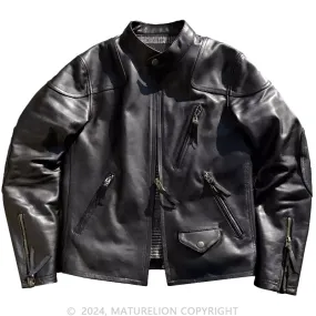 Maturelion Fashion Motorcycle Biker Genuine Leather Jacket