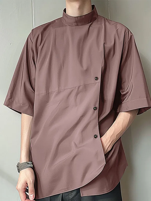 Mens Asymmetrical Placket Design Half-Sleeve Shirt SKUK75414