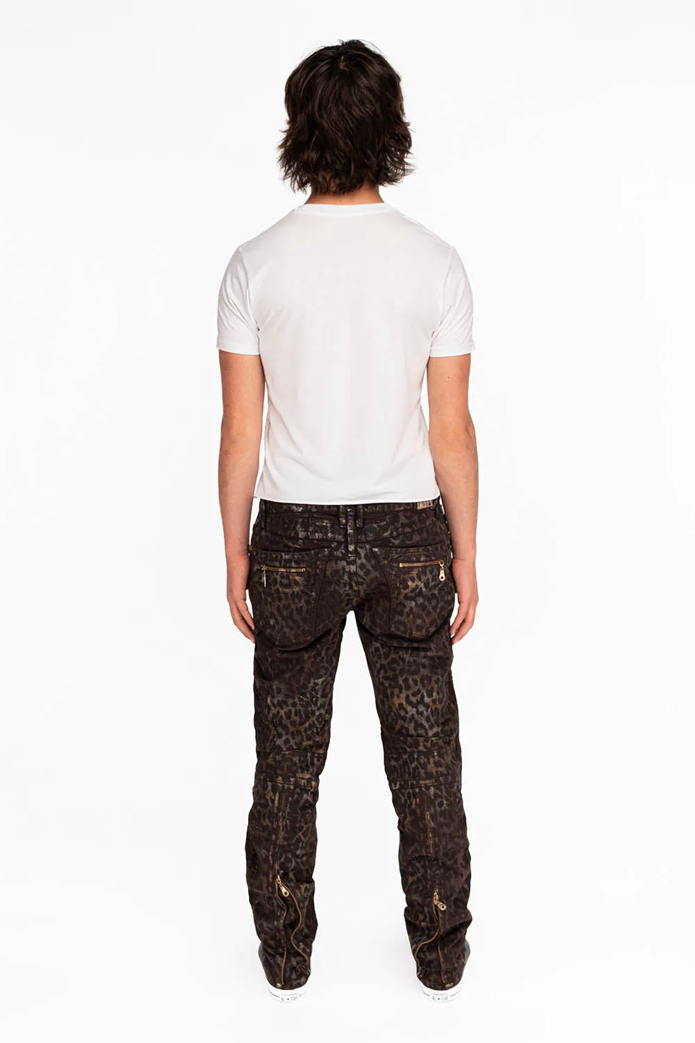 MENS BIKER JEANS IN MANDELA BROWN