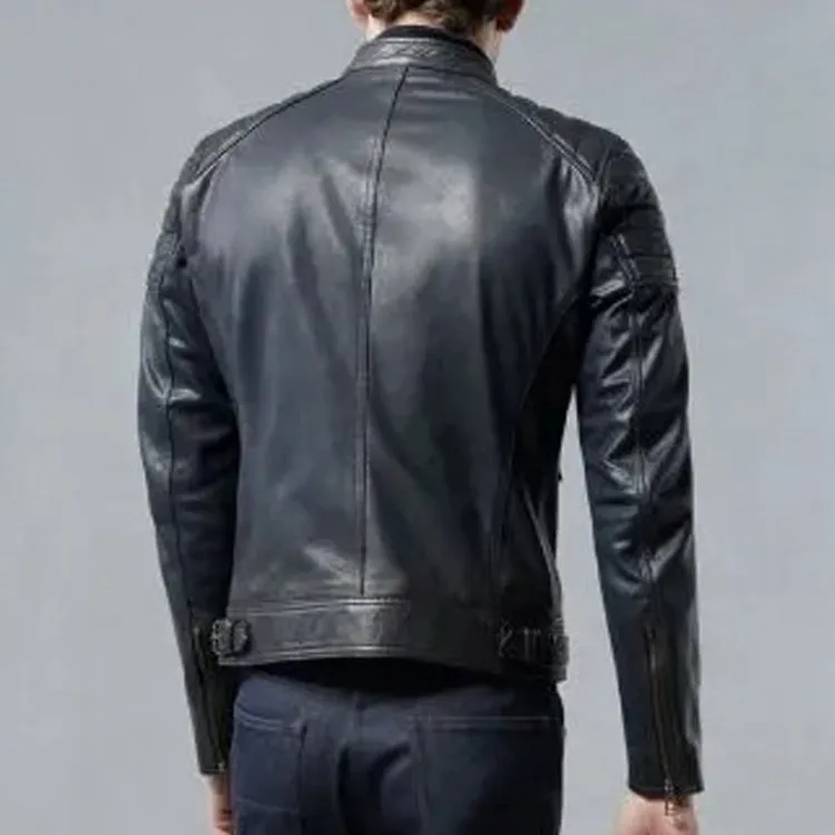 Men's Deep Navy Leather Moto Jacket