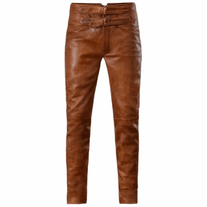 Men's Distressed Brown Leather Pant