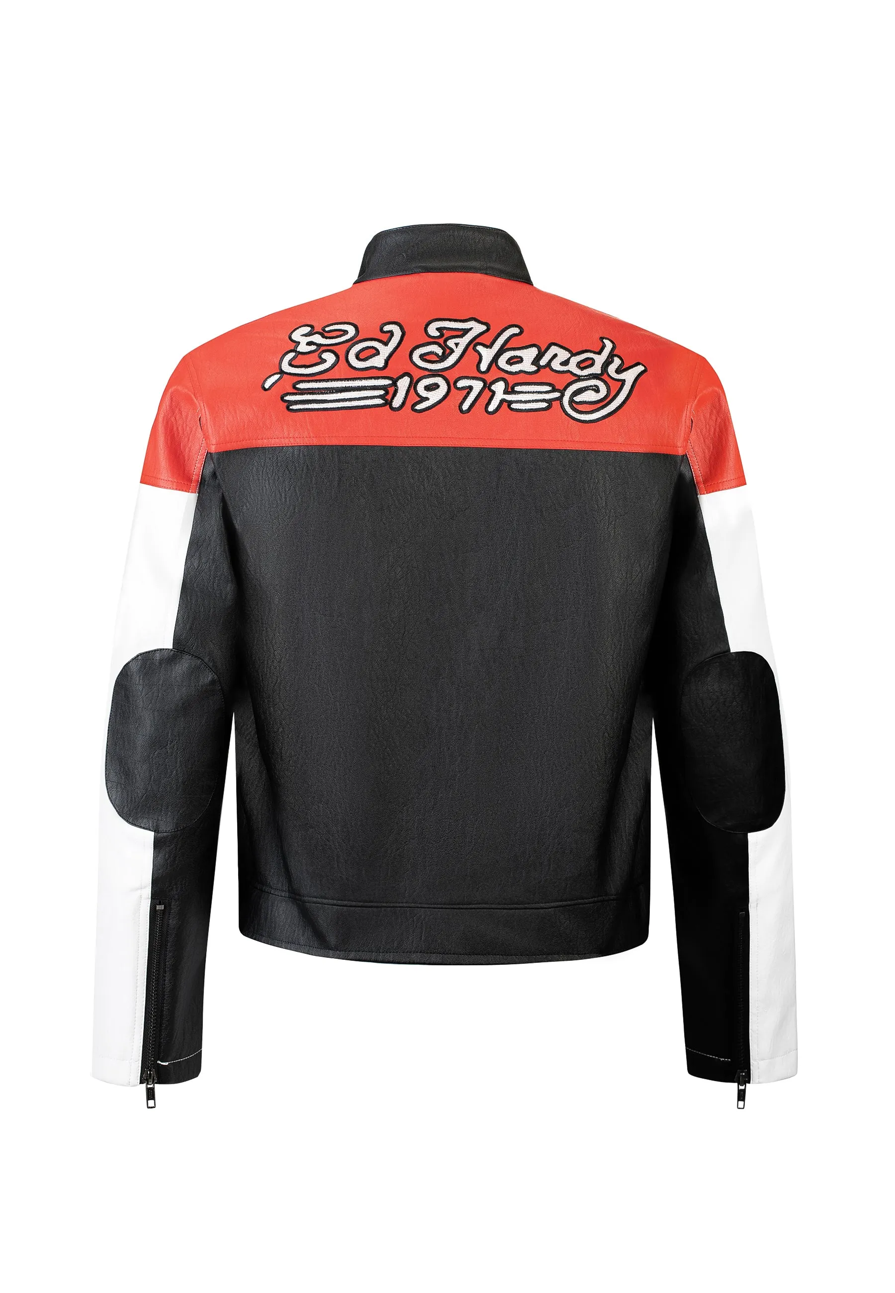 Mens ED-1971 Moto Biker Jacket- Black/Red/White