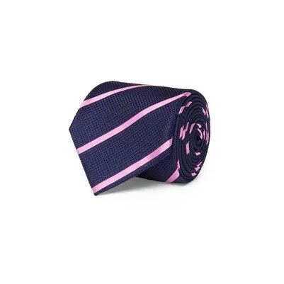 M.J. Bale - Britten Pencil Stripe Silk Tie - Navy with Pink