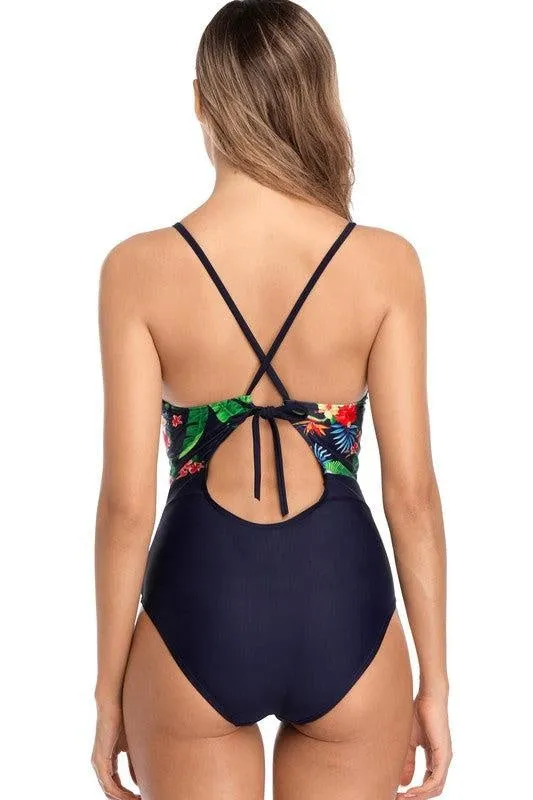 Navy Floral One Piece Swimsuit-NOT ELIGIBLE FOR EXCHANGE OR REFUND