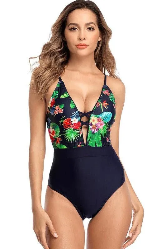 Navy Floral One Piece Swimsuit-NOT ELIGIBLE FOR EXCHANGE OR REFUND