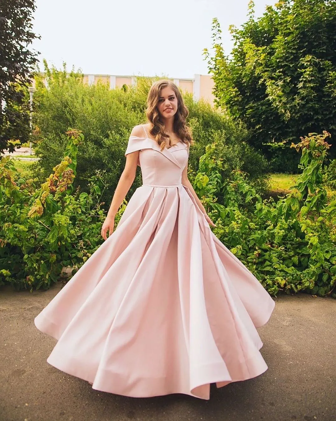 Off-Shoulder Red Evening Gown with Pockets