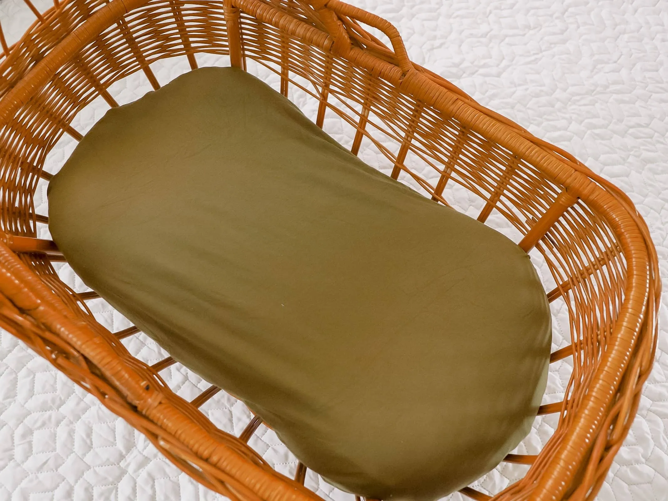 Olive Fitted Organic Bassinet Sheet/ Change Mat Cover