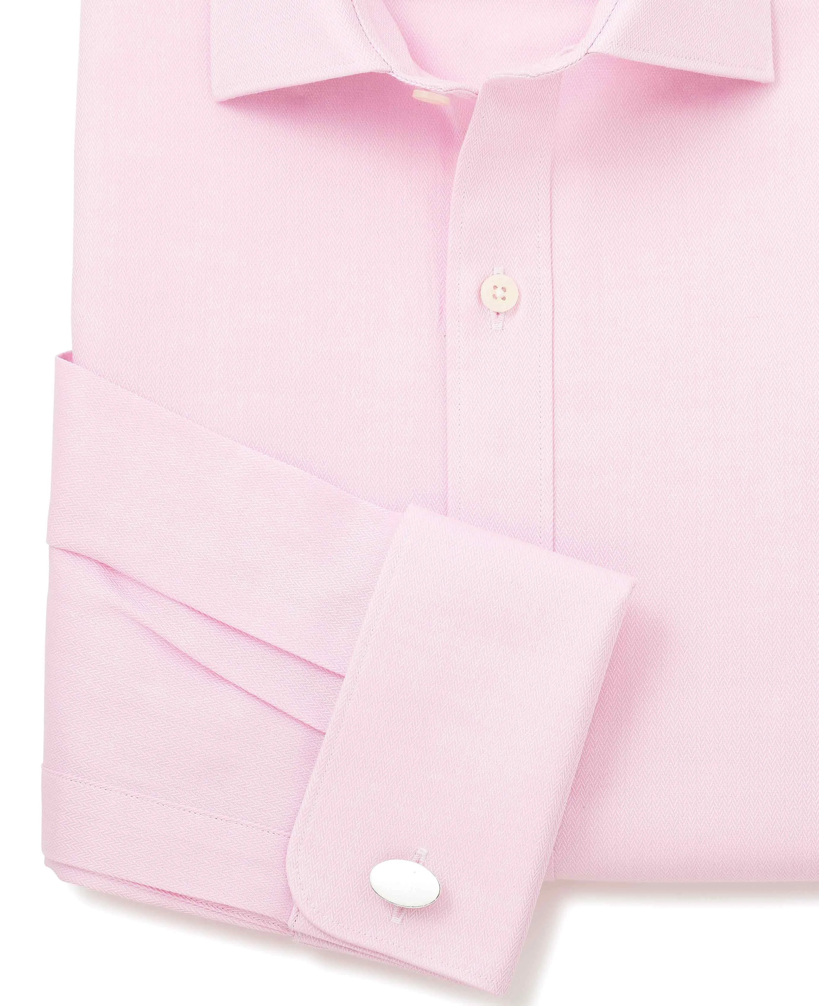 Pink Cotton Herringbone Slim Fit Formal Shirt - Double Cuff