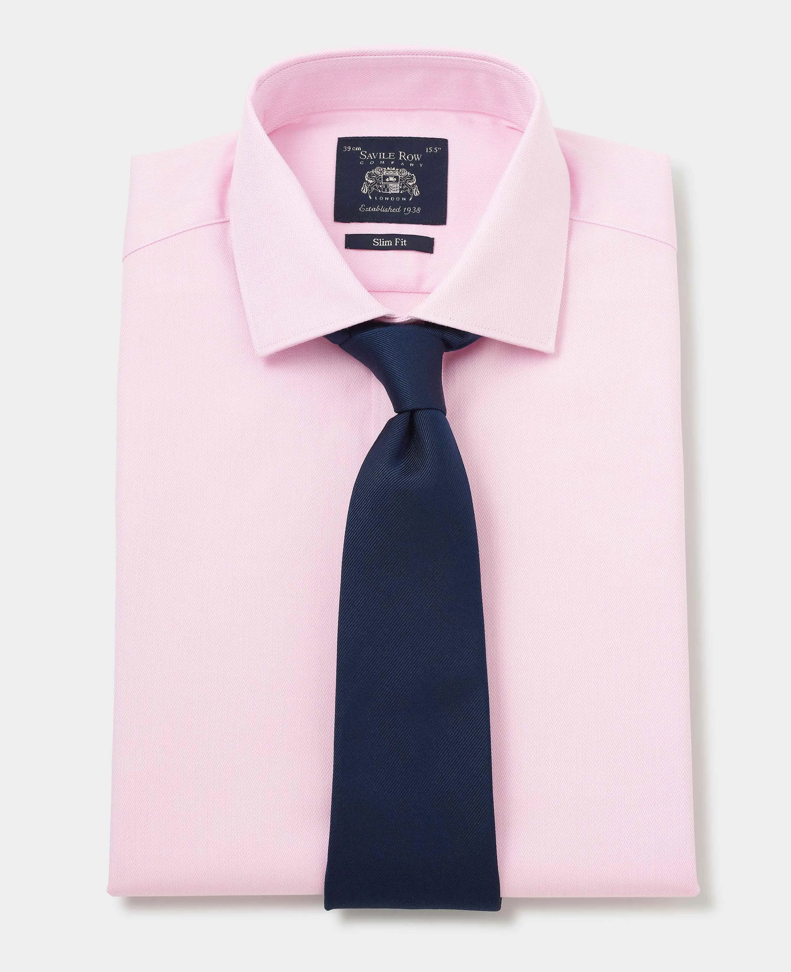 Pink Cotton Herringbone Slim Fit Formal Shirt - Double Cuff