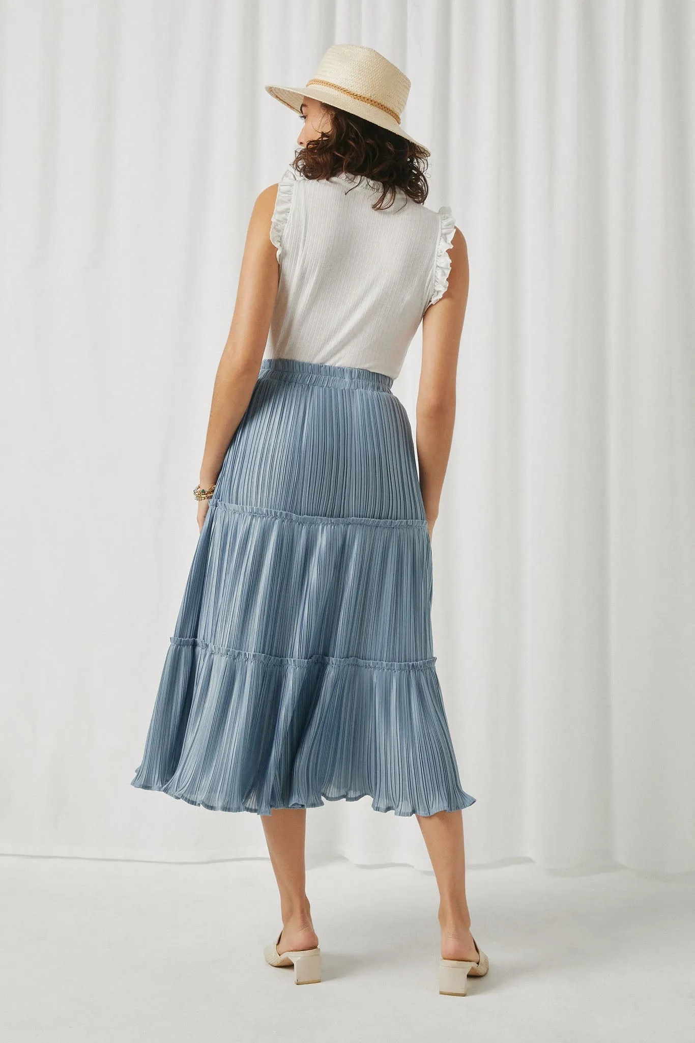 Pleated Ruffle Seam Elastic Waist Skirt