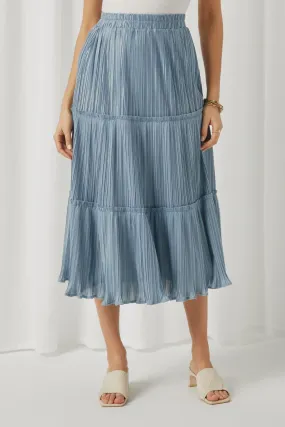 Pleated Ruffle Seam Elastic Waist Skirt