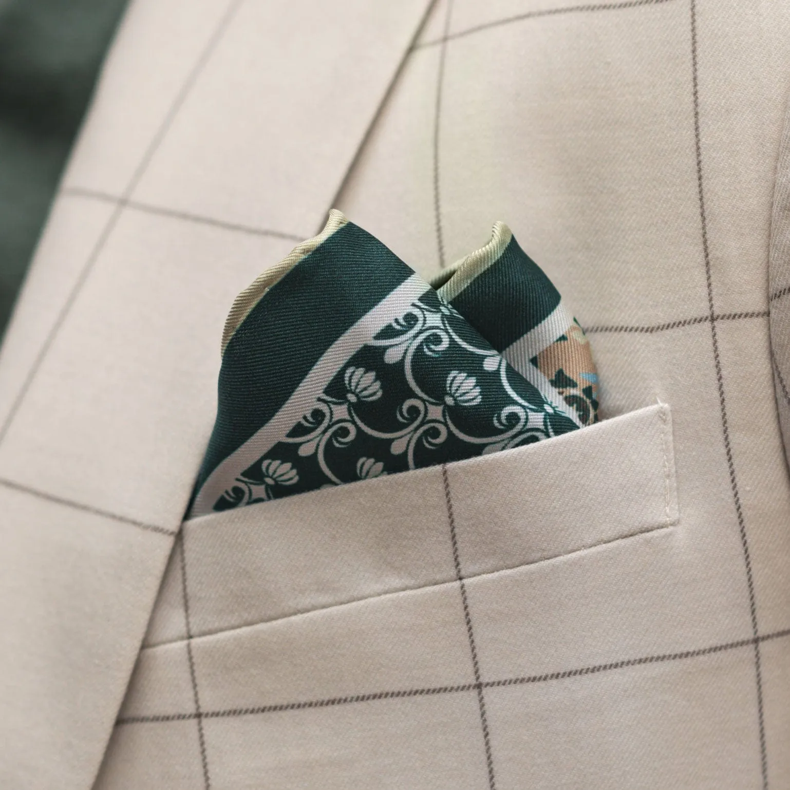 Portici - Silk Pocket Square - Green & Blue