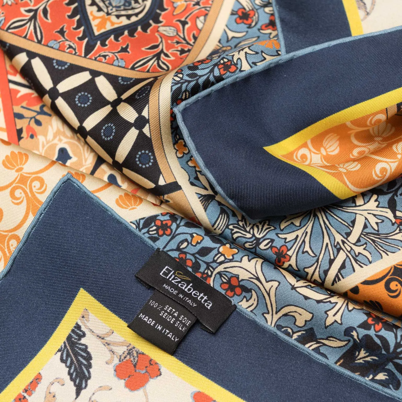 Portici - Silk Pocket Square - Orange & Blue