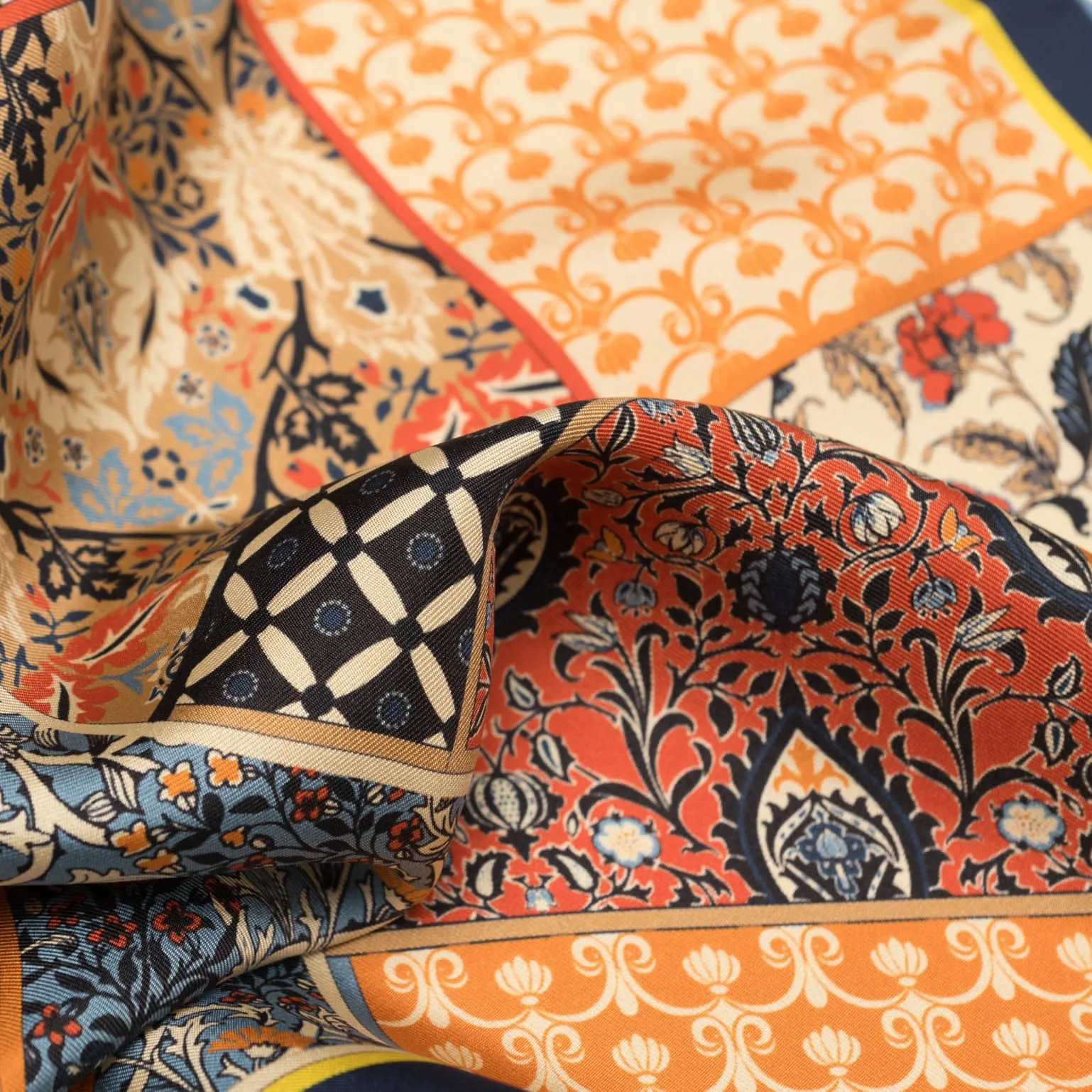 Portici - Silk Pocket Square - Orange & Blue