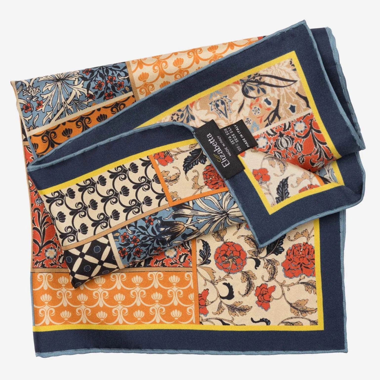 Portici - Silk Pocket Square - Orange & Blue