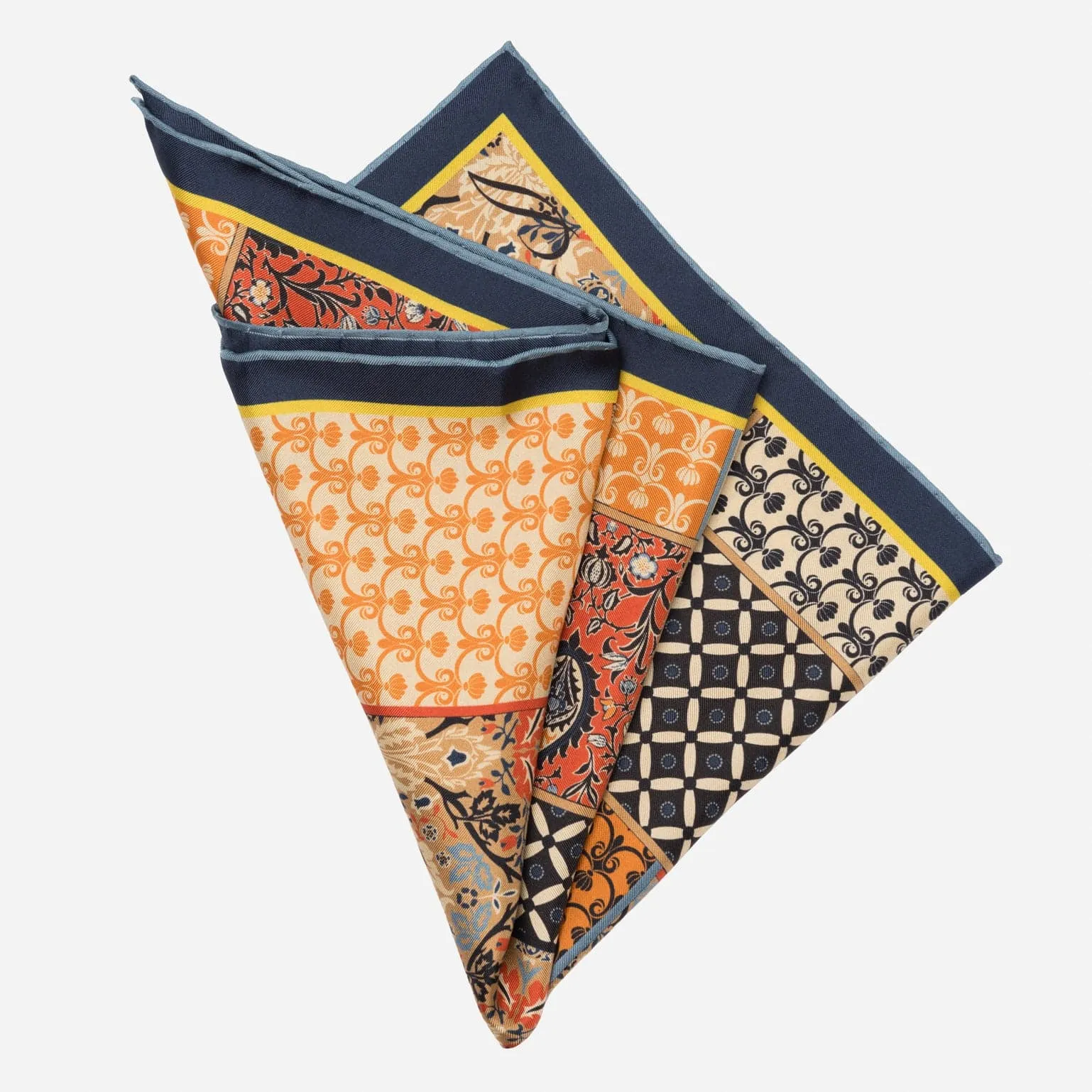 Portici - Silk Pocket Square - Orange & Blue