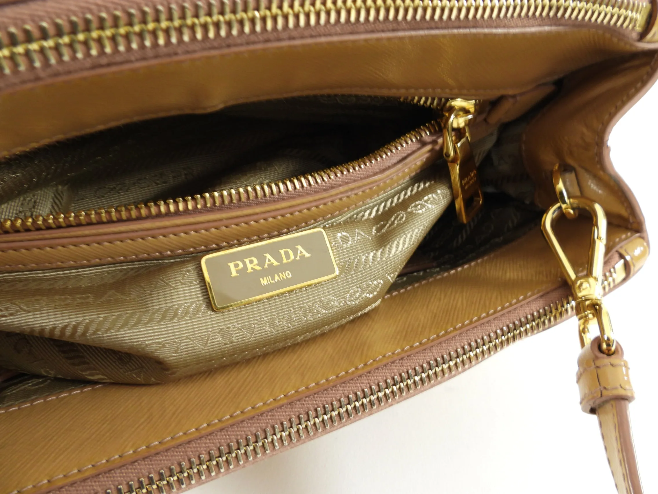 Prada Caramel Small Patent Leather Galleria Two-Way Tote Bag