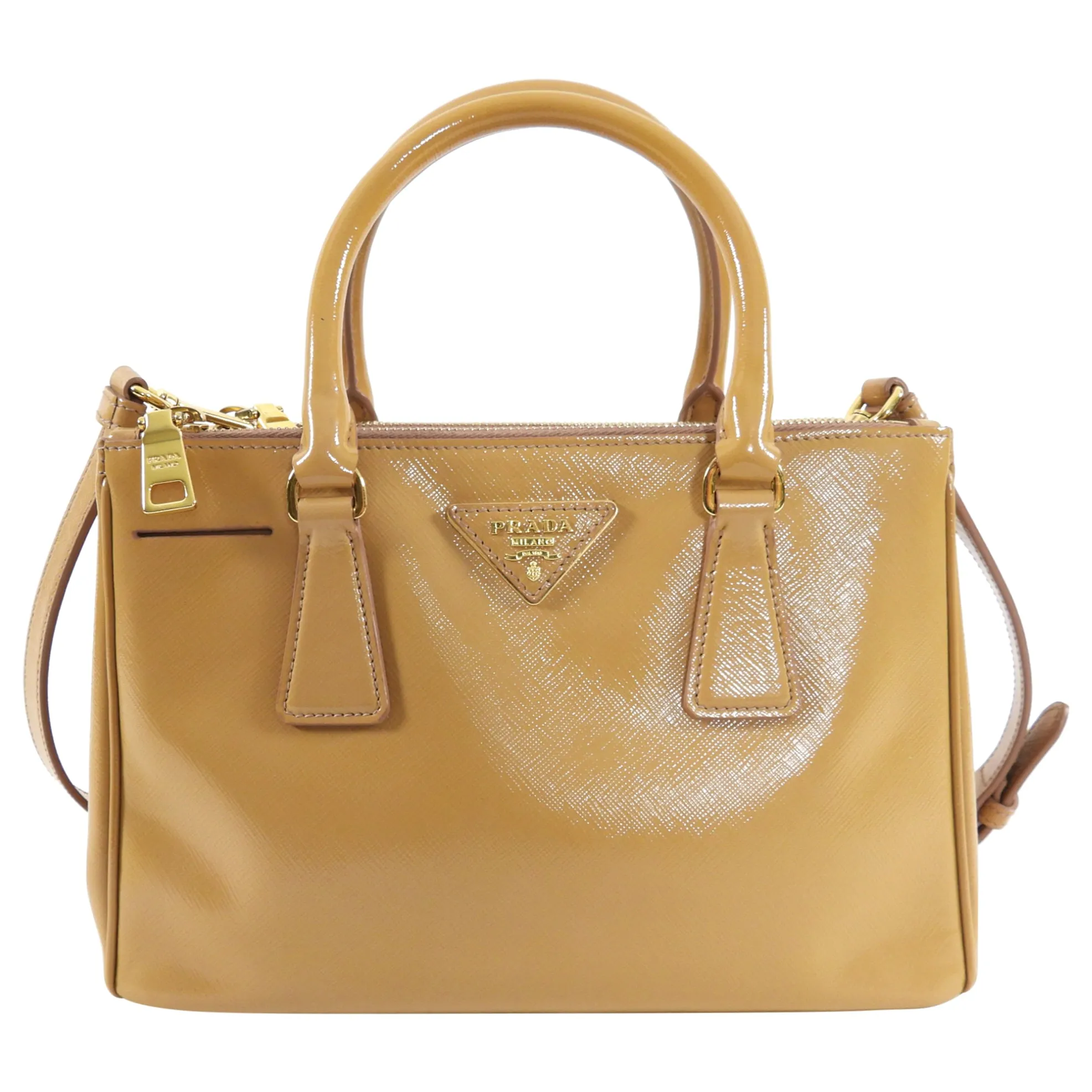 Prada Caramel Small Patent Leather Galleria Two-Way Tote Bag