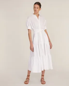 Presley Linen U-Back Button Down Midi Dress in Linen White