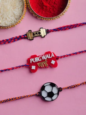 PubG   Strongest Bro   Football Fan Set of 3 Rakhis