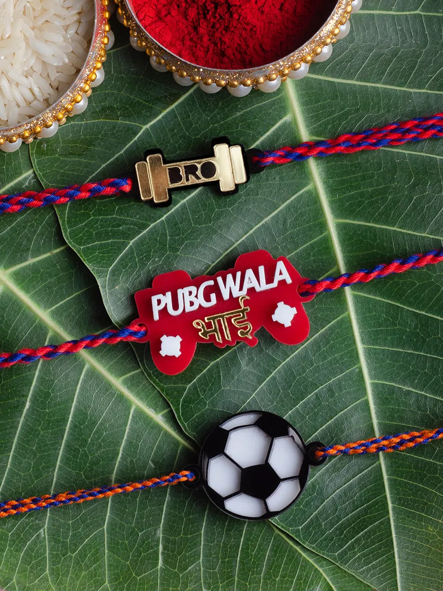 PubG   Strongest Bro   Football Fan Set of 3 Rakhis