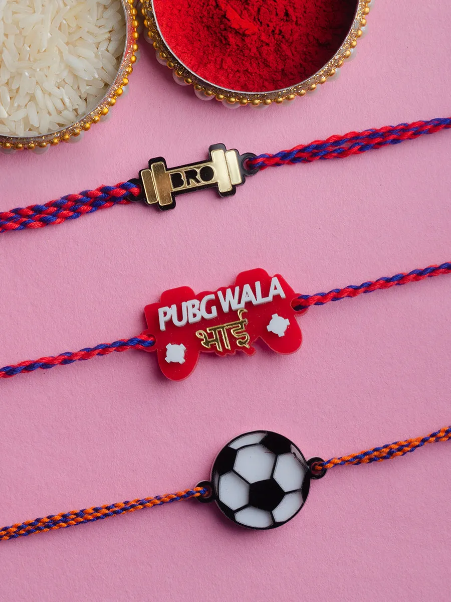 PubG   Strongest Bro   Football Fan Set of 3 Rakhis